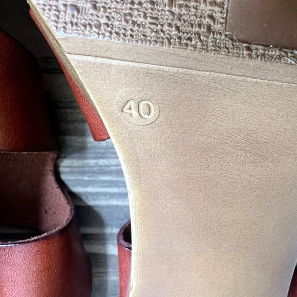 Eric Michael Leather Cutout Heel Platform Sandal 40 Spain 9.5 10 Brown Carmel - Picture 10 of 12